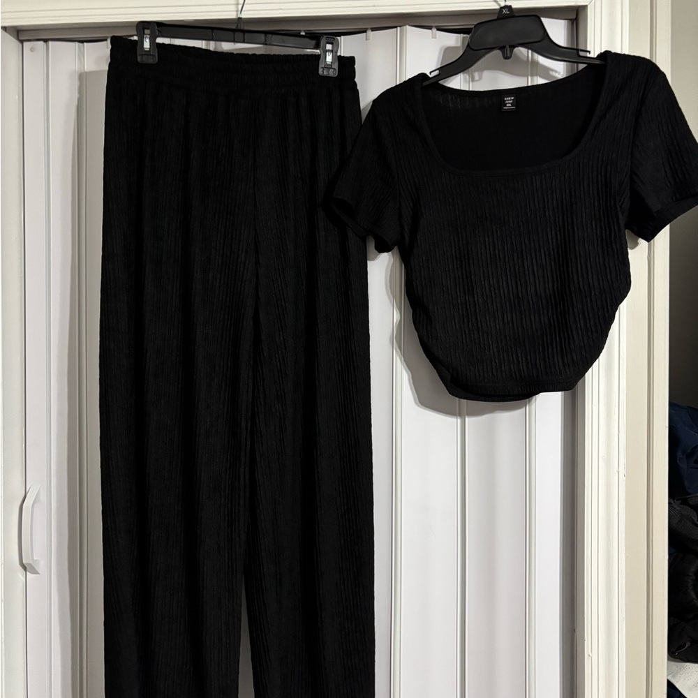 SHEIN Black Wide Leg Pants & Top Set